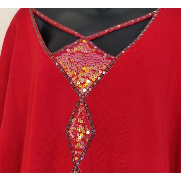 Bob Mackie Wearable Art Sweater PLUS Sz 3X Red Sequinned Embellishments QVC - Picture 3 of 16